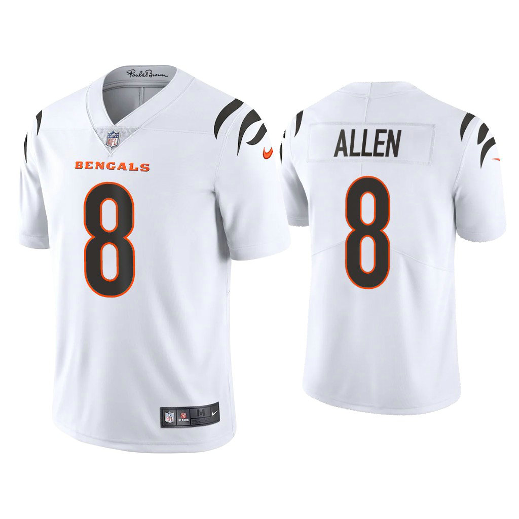 2021 Cincinnati Bengals #8 Brandon Allen White Vapor Limited Jersey With Super Bowl LVI Patch 2021 Cincinnati Bengals #8 Brandon Allen White Vapor Limited Jersey With Super Bowl LVI Patch