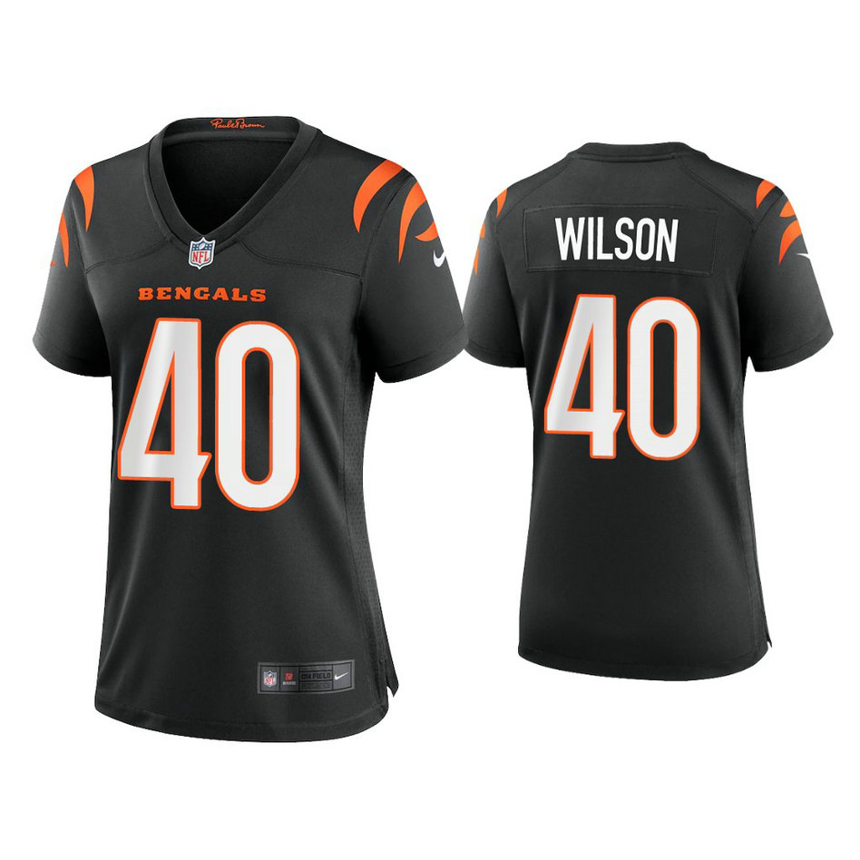 Women's 2021 Cincinnati Bengals #40 Brandon Wilson Black Game Jersey With Super Bowl LVI Patch
