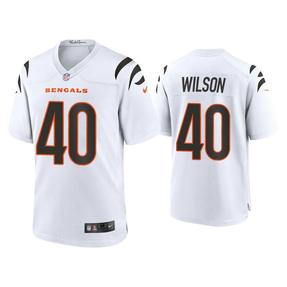 2021 Cincinnati Bengals #40 Brandon Wilson White Game Jersey With Super Bowl LVI Patch 2021 Cincinnati Bengals #40 Brandon Wilson White Game Jersey With Super Bowl LVI Patch