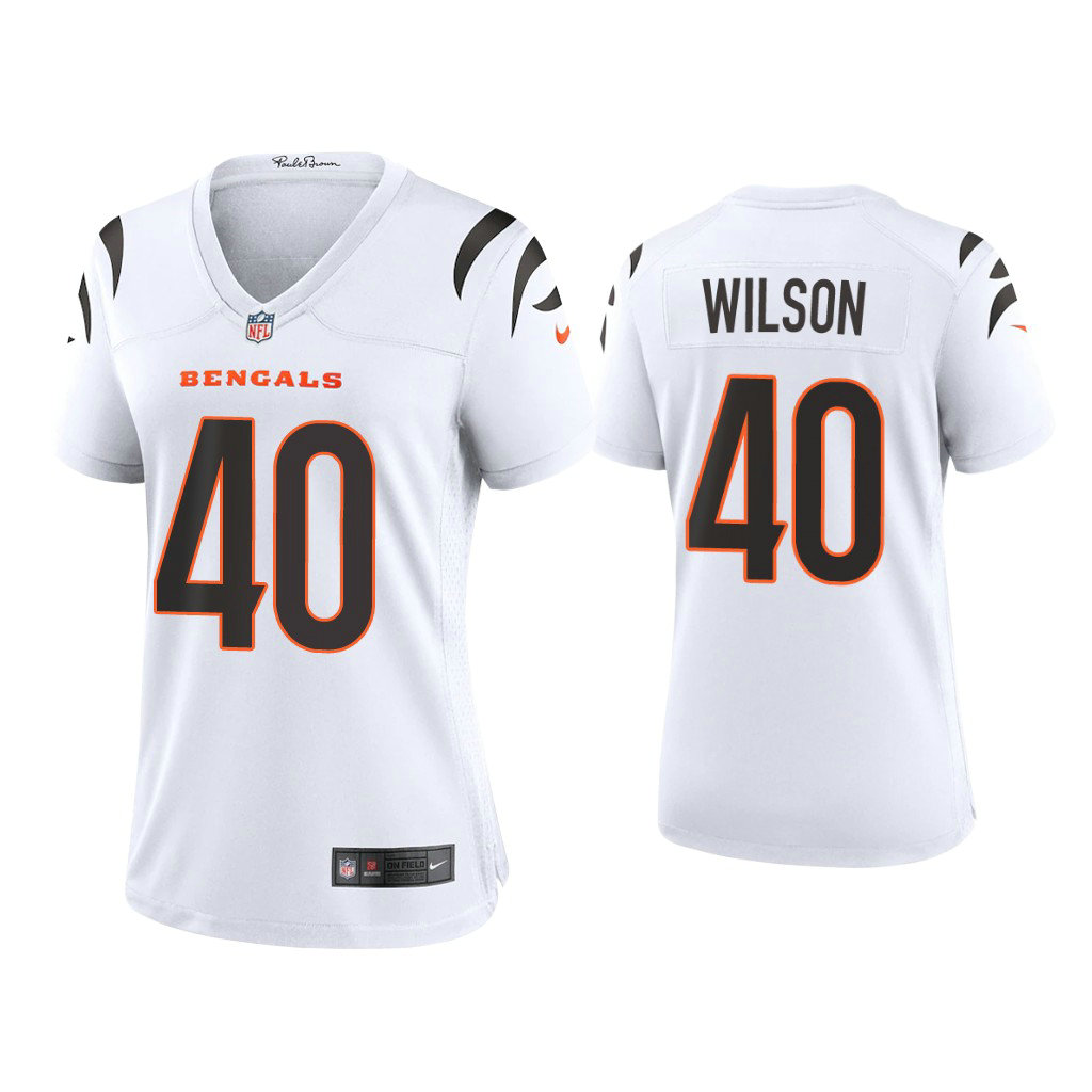 Women's 2021 Cincinnati Bengals #40 Brandon Wilson White Game Jersey With Super Bowl LVI Patch
