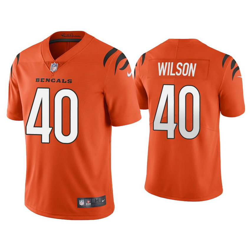 2021 Cincinnati Bengals #40 Brandon Wilson Orange Vapor Limited Jersey With Super Bowl LVI Patch 2021 Cincinnati Bengals #40 Brandon Wilson Orange Vapor Limited Jersey With Super Bowl LVI Patch