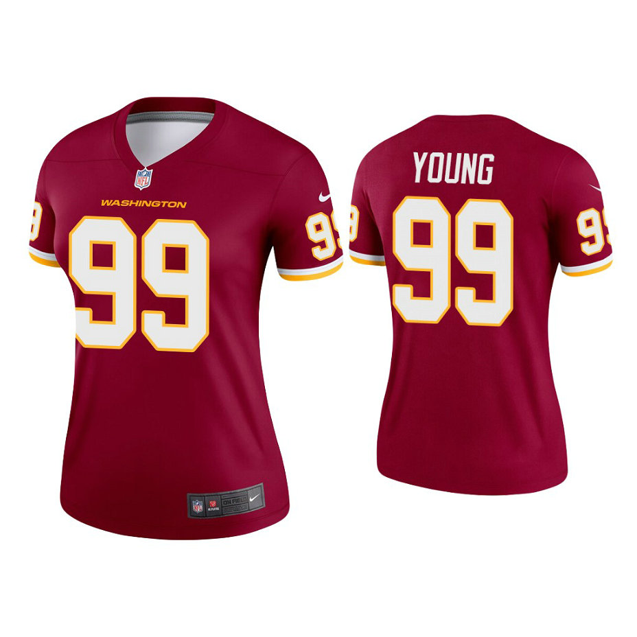 Women's 2021 Washington Football Team #99 Chase Young Burgundy Jersey Women's 2021 Washington Football Team #99 Chase Young Burgundy Jersey