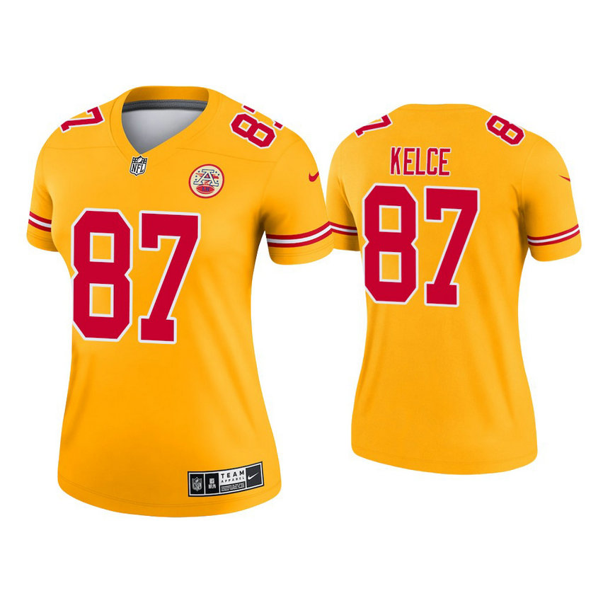 Women's 2021 Kansas City Chiefs #87 Travis Kelce Gold Jersey