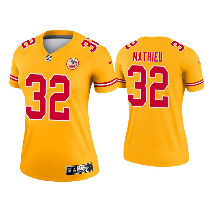Women's 2021 Kansas City Chiefs #32 Tyrann Mathieu Gold Jersey Women's 2021 Kansas City Chiefs #32 Tyrann Mathieu Gold Jersey