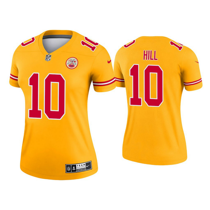 Women's 2021 Kansas City Chiefs #10 Tyreek Hill Gold Jersey