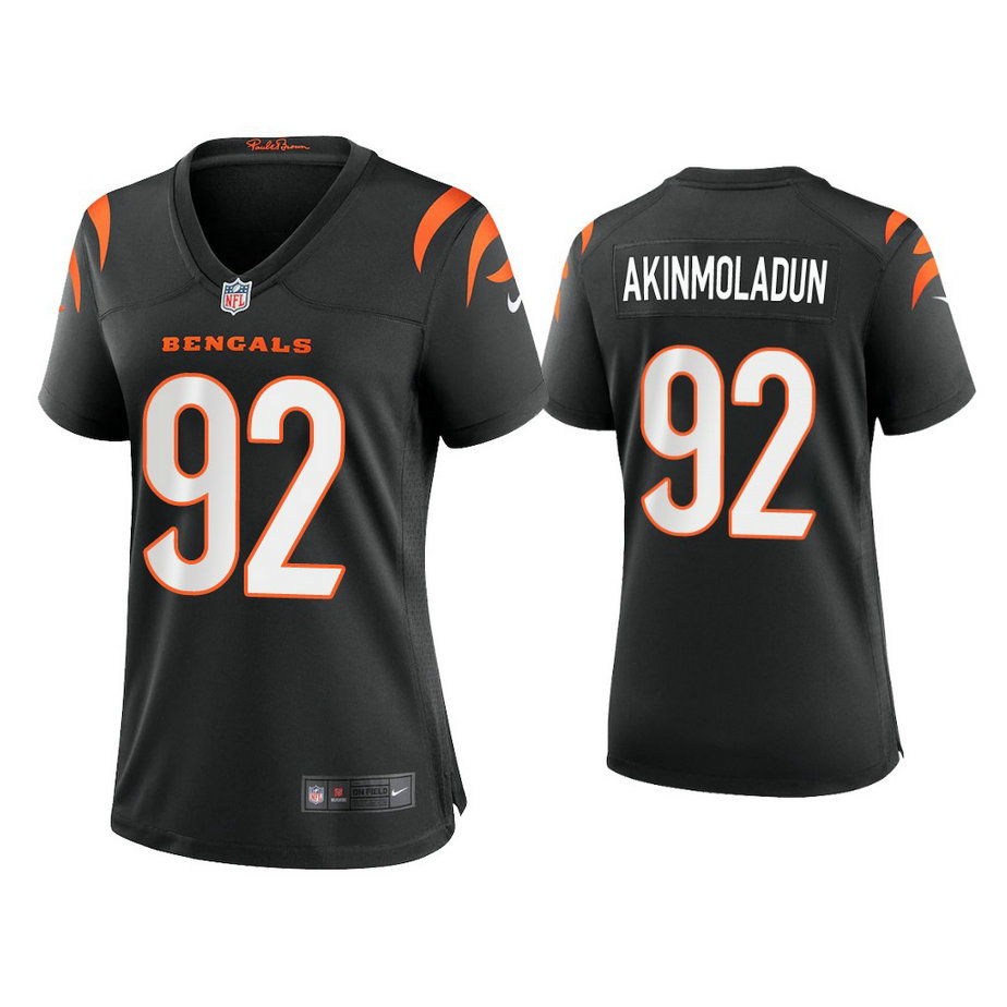 Women's 2021 Cincinnati Bengals #92 Freedom Akinmoladun Black Game Jersey With Super Bowl LVI Patch Women's 2021 Cincinnati Bengals #92 Freedom Akinmoladun Black Game Jersey With Super Bowl LVI Patch
