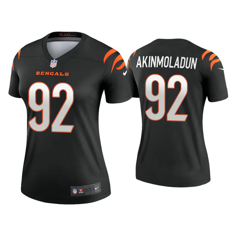 Women's 2021 Cincinnati Bengals #92 Freedom Akinmoladun Black Jersey With Super Bowl LVI Patch Women's 2021 Cincinnati Bengals #92 Freedom Akinmoladun Black Jersey With Super Bowl LVI Patch