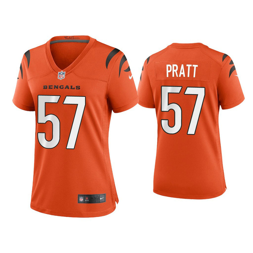 Women's 2021 Cincinnati Bengals #57 Germaine Pratt Orange Game Jersey