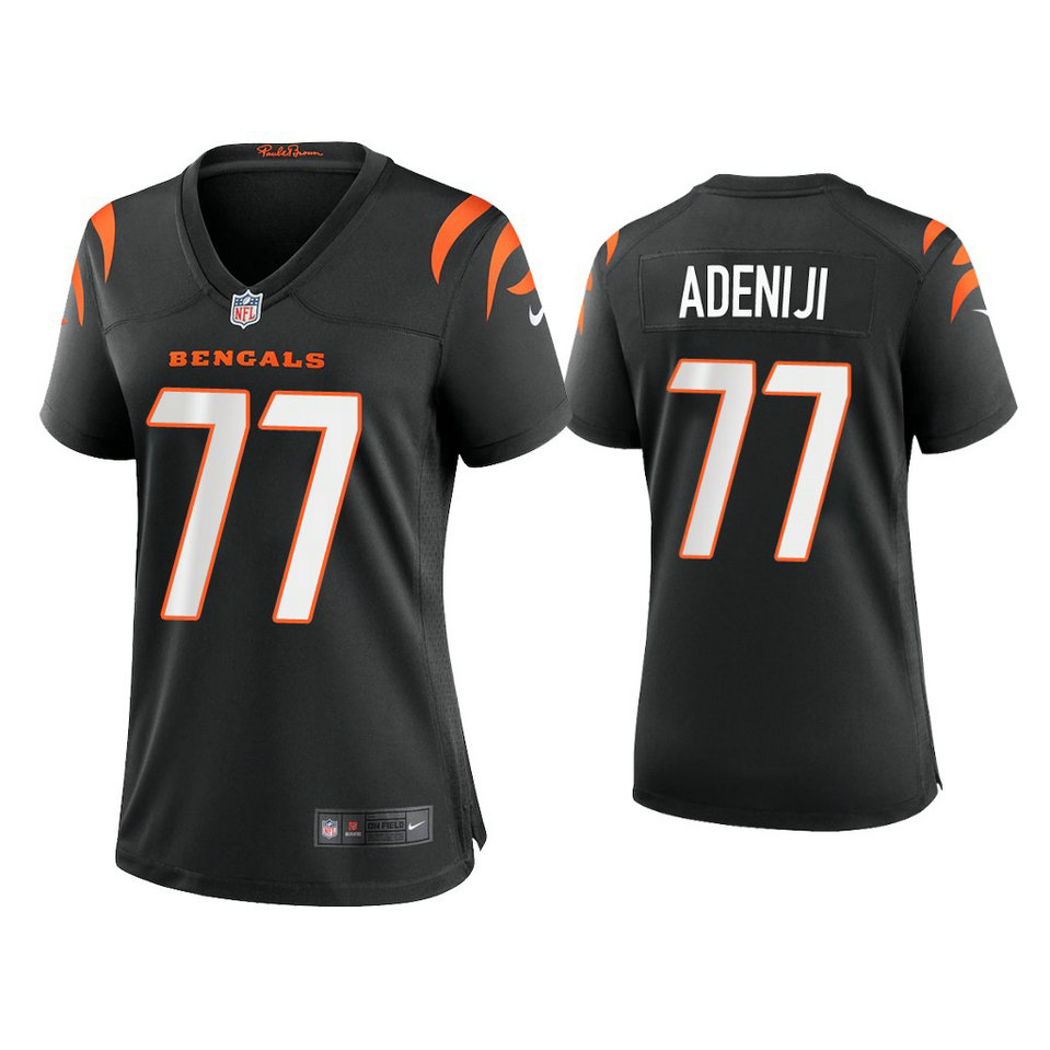 Women's 2021 Cincinnati Bengals #77 Hakeem Adeniji Black Game Jersey Women's 2021 Cincinnati Bengals #77 Hakeem Adeniji Black Game Jersey