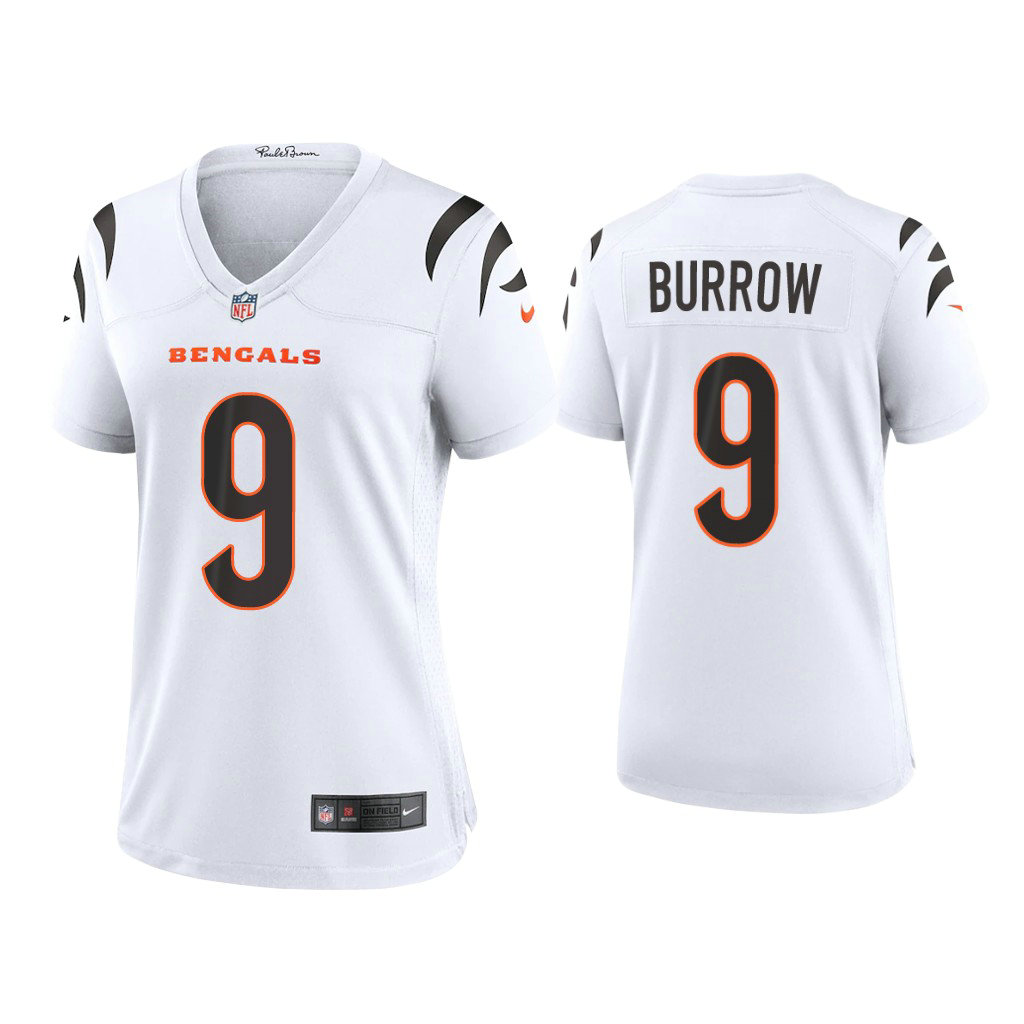 Women's 2021 Cincinnati Bengals #9 Joe Burrow White Game Jersey Women's 2021 Cincinnati Bengals #9 Joe Burrow White Game Jersey