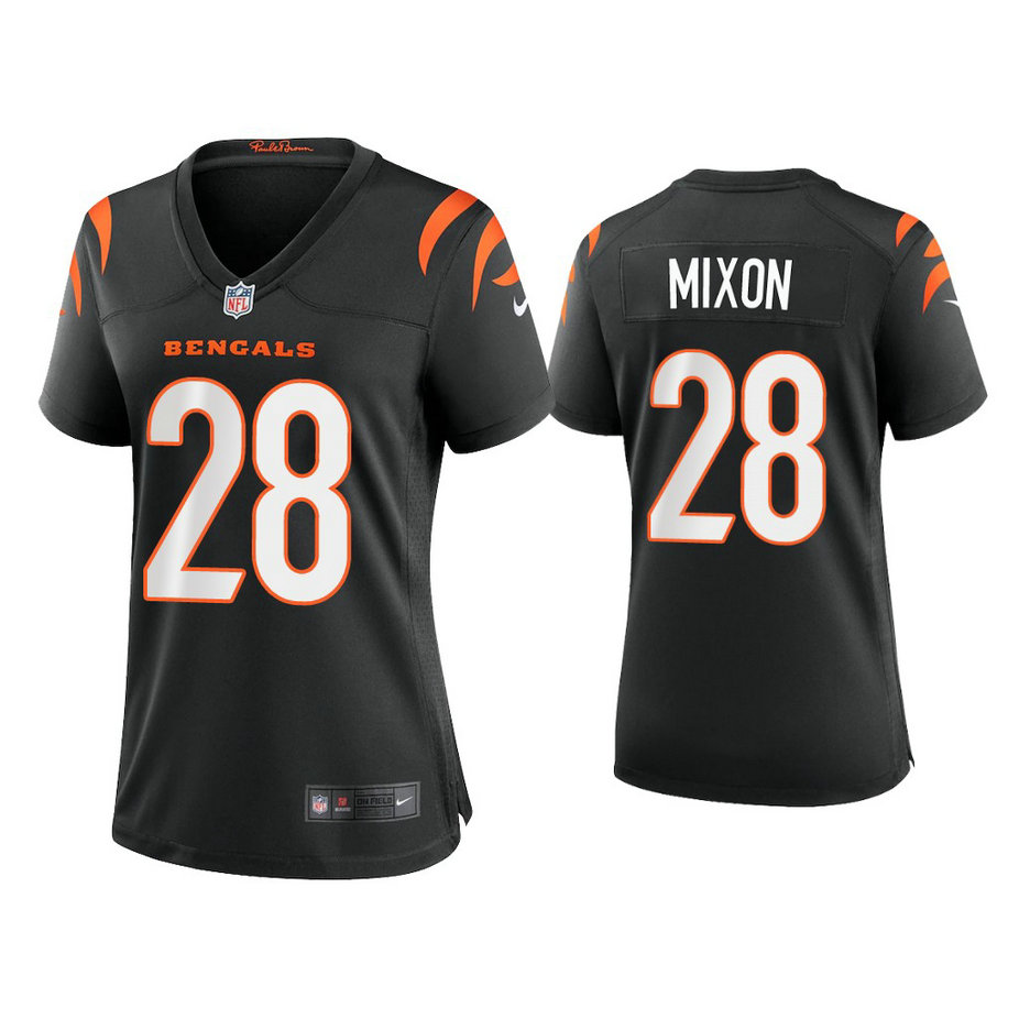 Women's 2021 Cincinnati Bengals #28 Joe Mixon Black Game Jersey