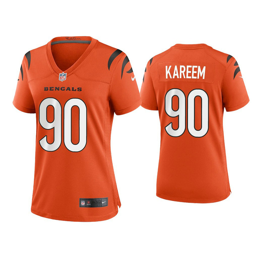 Women's 2021 Cincinnati Bengals #90 Khalid Kareem Orange Game Jersey With Super Bowl LVI Patch Women's 2021 Cincinnati Bengals #90 Khalid Kareem Orange Game Jersey With Super Bowl LVI Patch