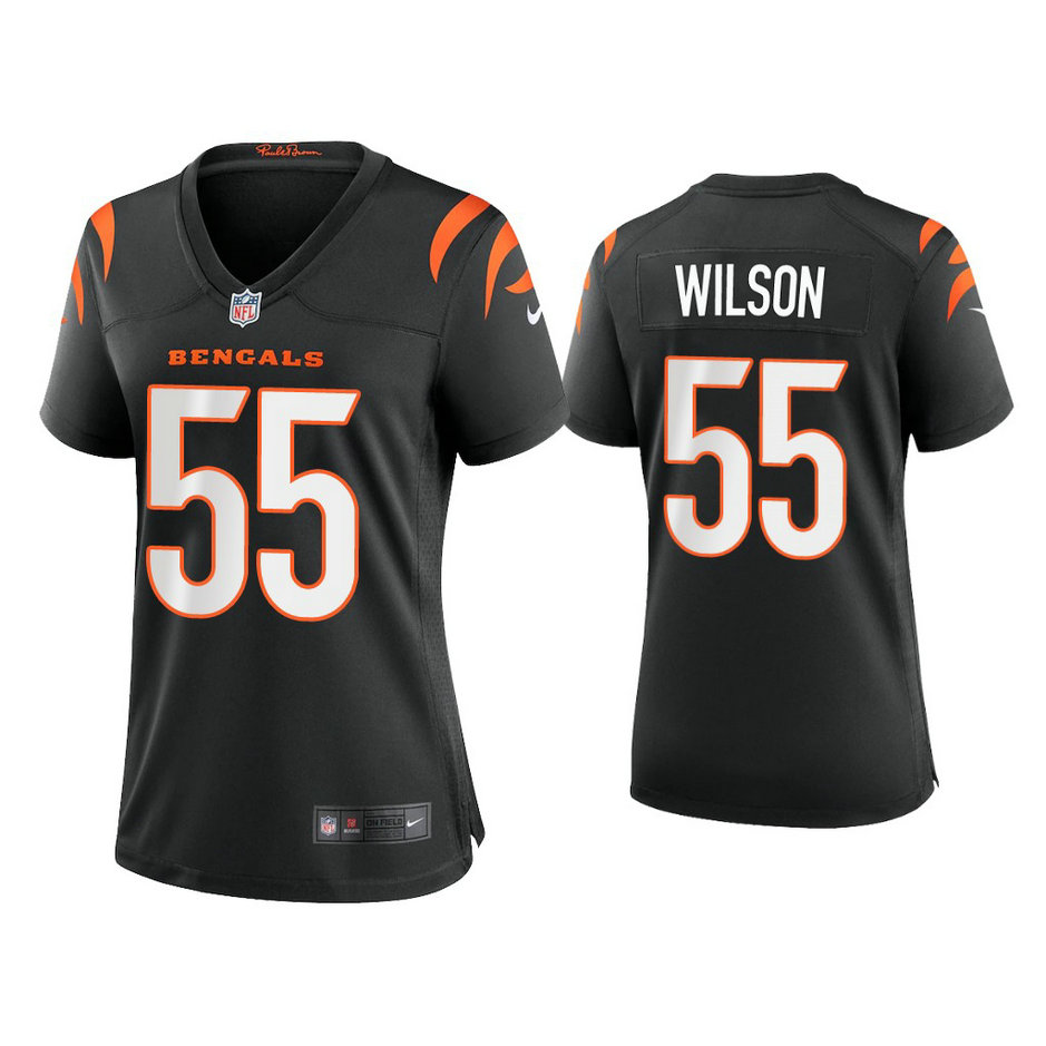 Women's 2021 Cincinnati Bengals #55 Logan Wilson Black Game Jersey With Super Bowl LVI Patch Women's 2021 Cincinnati Bengals #55 Logan Wilson Black Game Jersey With Super Bowl LVI Patch