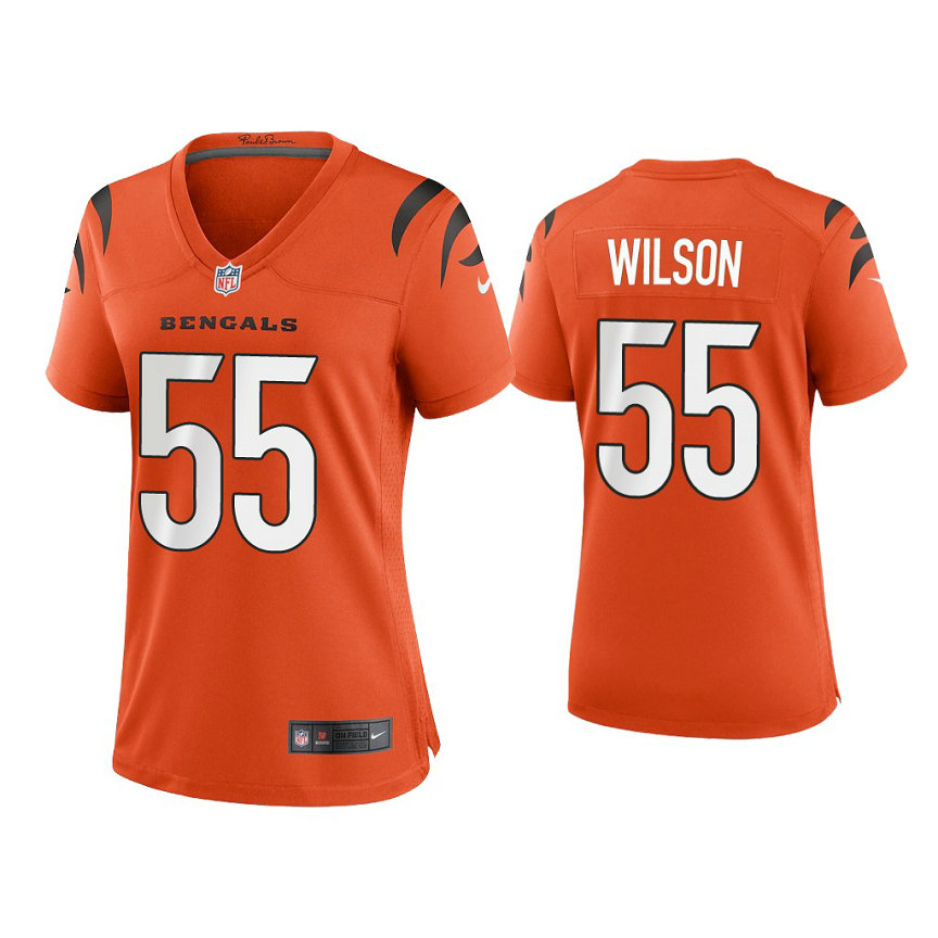 Women's 2021 Cincinnati Bengals #55 Logan Wilson Orange Game Jersey With Super Bowl LVI Patch Women's 2021 Cincinnati Bengals #55 Logan Wilson Orange Game Jersey With Super Bowl LVI Patch