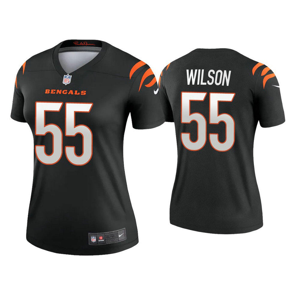 Women's 2021 Cincinnati Bengals #55 Logan Wilson Black Jersey With Super Bowl LVI Patch Women's 2021 Cincinnati Bengals #55 Logan Wilson Black Jersey With Super Bowl LVI Patch