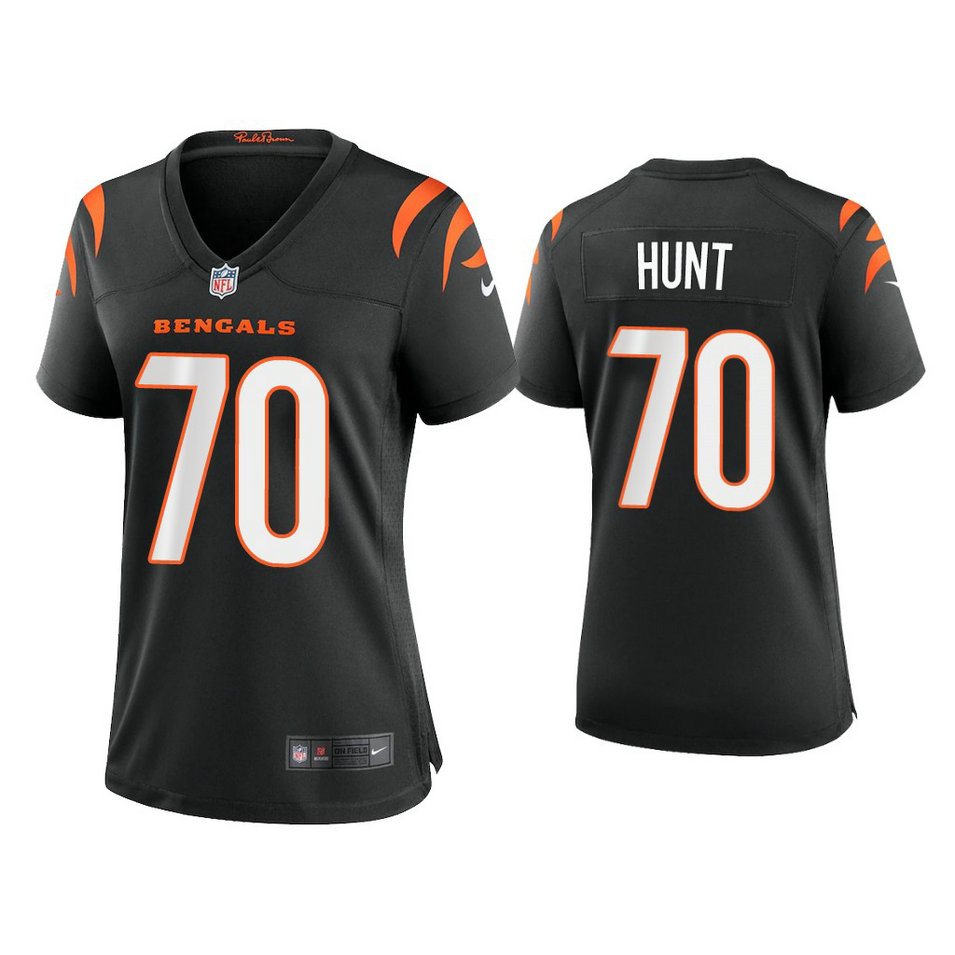 Women's 2021 Cincinnati Bengals #70 Margus Hunt Black Game Jersey With Super Bowl LVI Patch Women's 2021 Cincinnati Bengals #70 Margus Hunt Black Game Jersey With Super Bowl LVI Patch