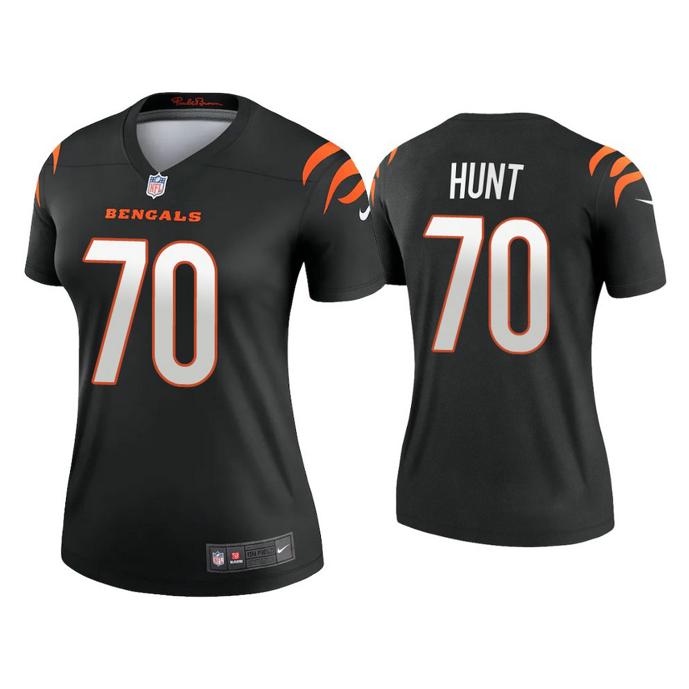 Women's 2021 Cincinnati Bengals #70 Margus Hunt Black Jersey With Super Bowl LVI Patch Women's 2021 Cincinnati Bengals #70 Margus Hunt Black Jersey With Super Bowl LVI Patch
