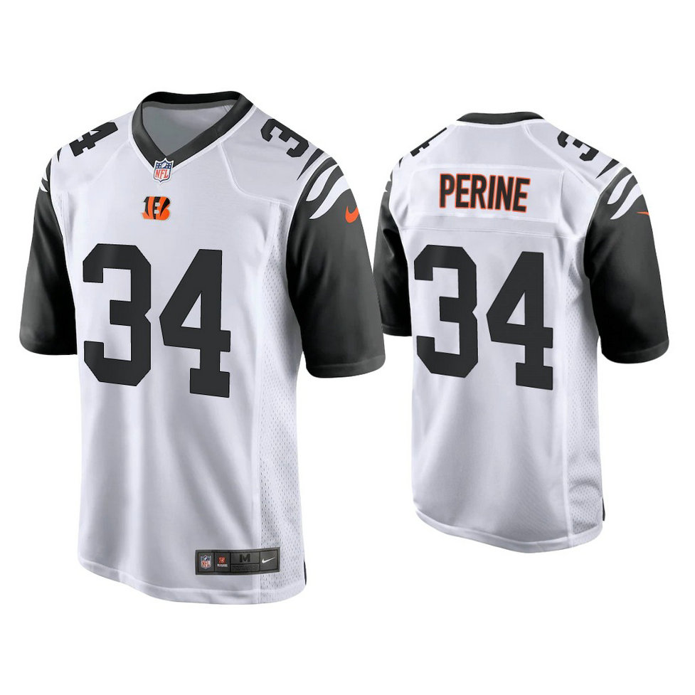 2021 Cincinnati Bengals #34 Samaje Perine White Game Jersey With Super Bowl LVI Patch