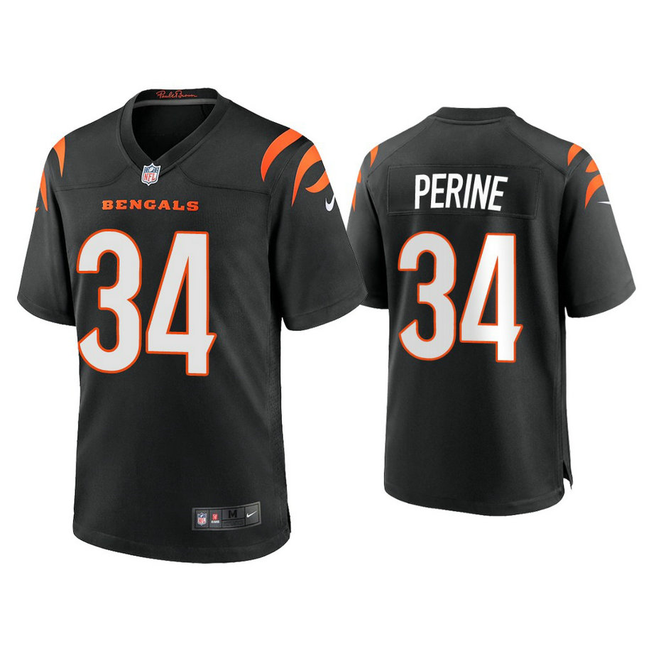 2021 Cincinnati Bengals #34 Samaje Perine Black Game Jersey With Super Bowl LVI Patch
