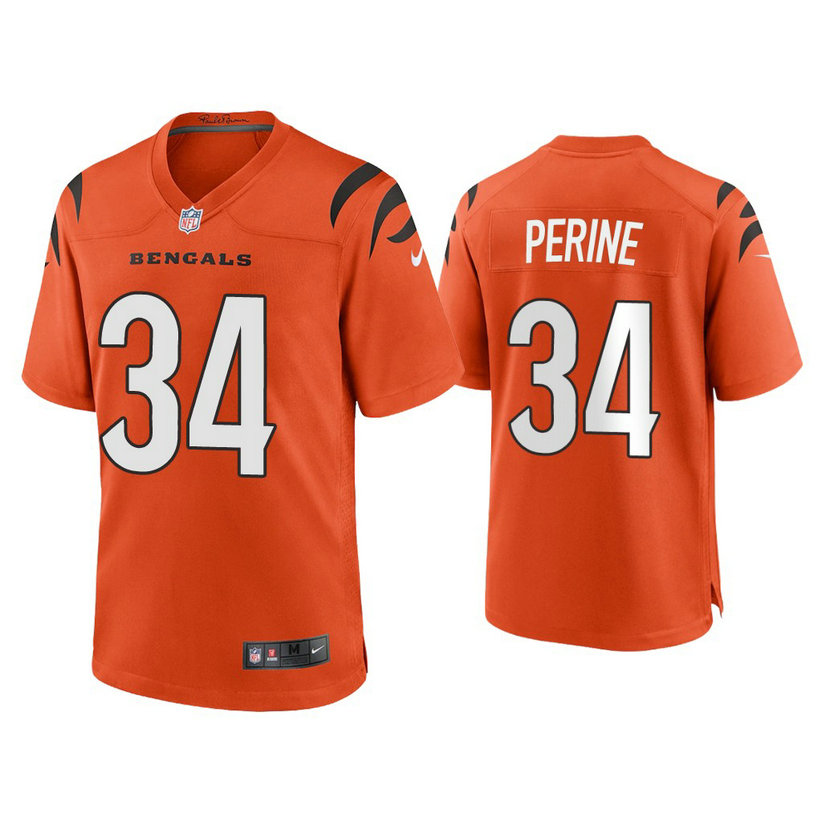 2021 Cincinnati Bengals #34 Samaje Perine Orange Game Jersey With Super Bowl LVI Patch