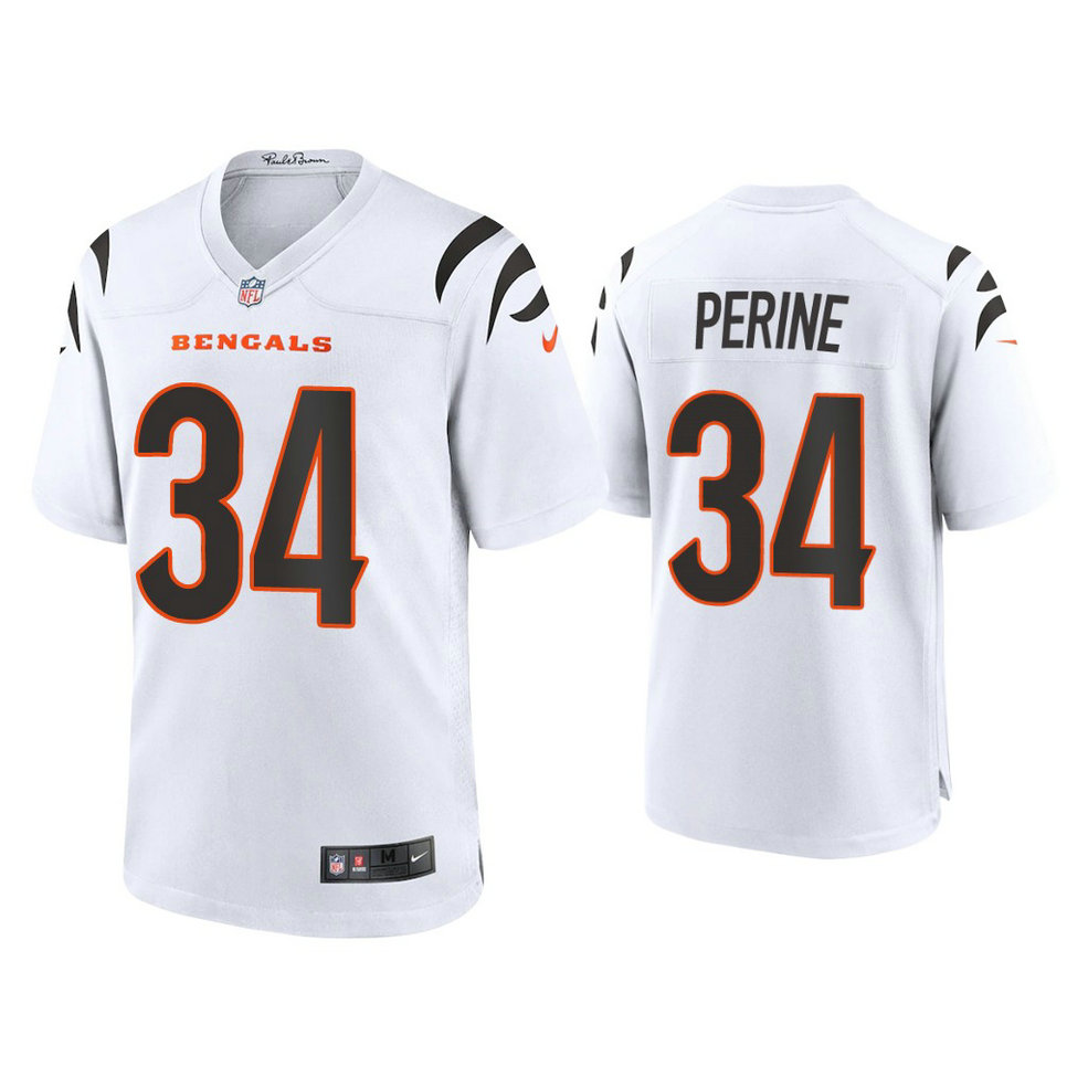 2021 Cincinnati Bengals #34 Samaje Perine White Game Jersey With Super Bowl LVI Patch