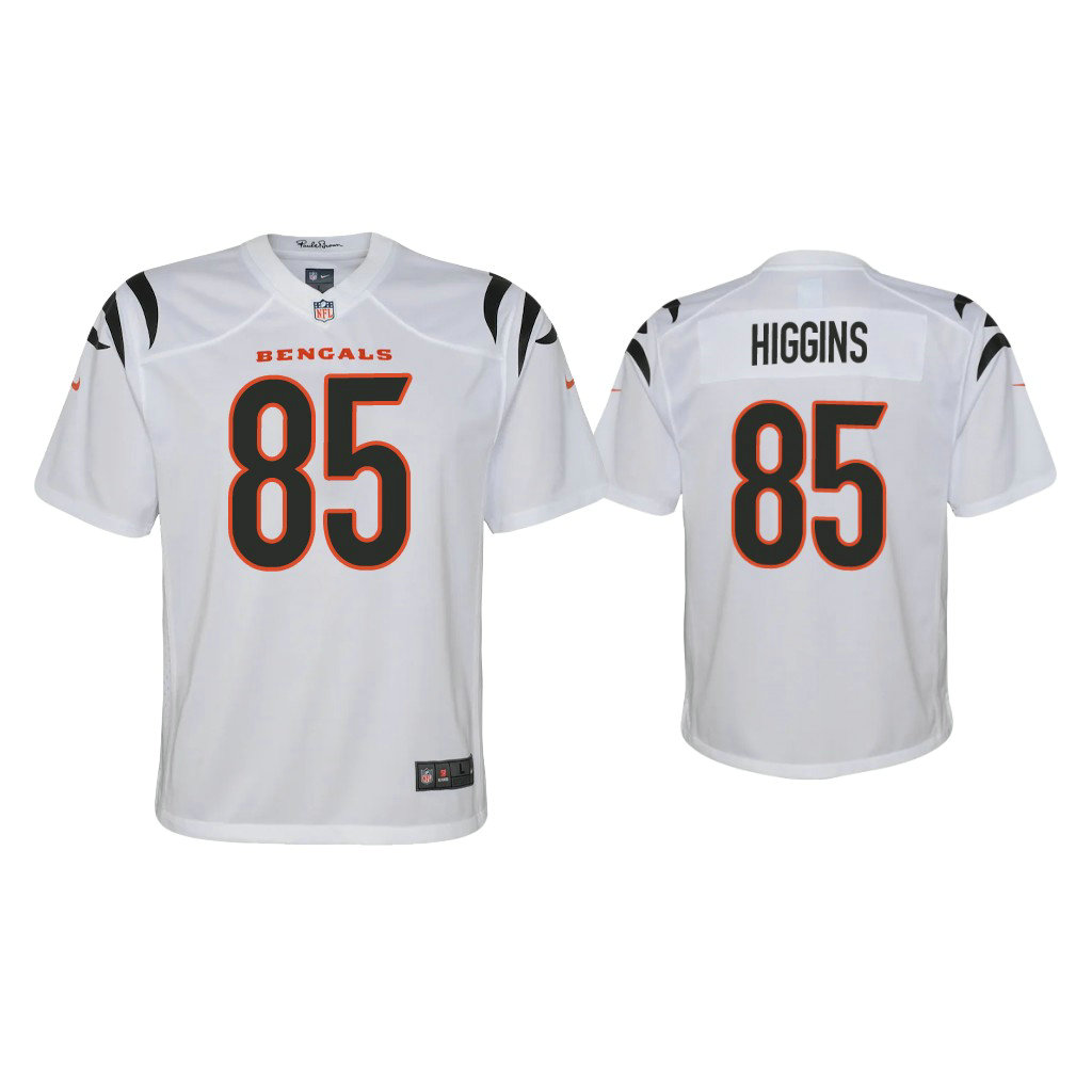 Youth 2021 Cincinnati Bengals #85 Tee Higgins White Game Jersey With Super Bowl LVI Patch