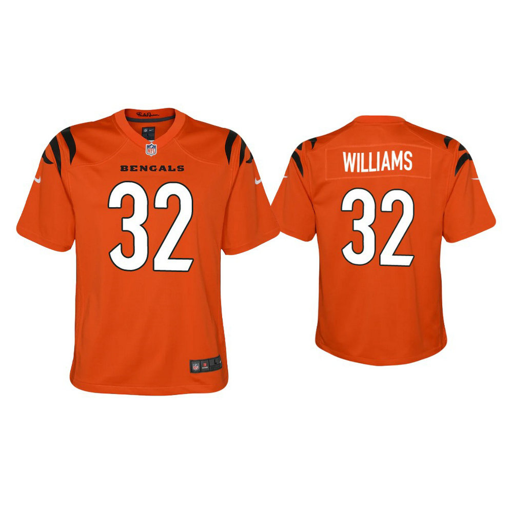 Youth 2021 Cincinnati Bengals #32 Trayveon Williams Orange Game Jersey With Super Bowl LVI Patch