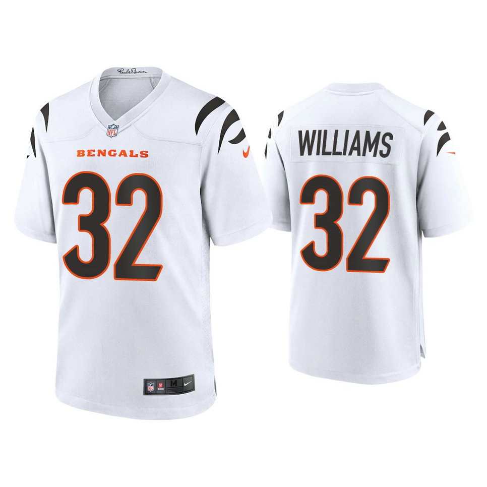 2021 Cincinnati Bengals #32 Trayveon Williams White Game Jersey With Super Bowl LVI Patch