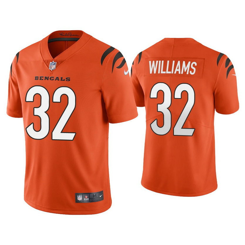 2021 Cincinnati Bengals #32 Trayveon Williams Orange Vapor Limited Jersey With Super Bowl LVI Patch