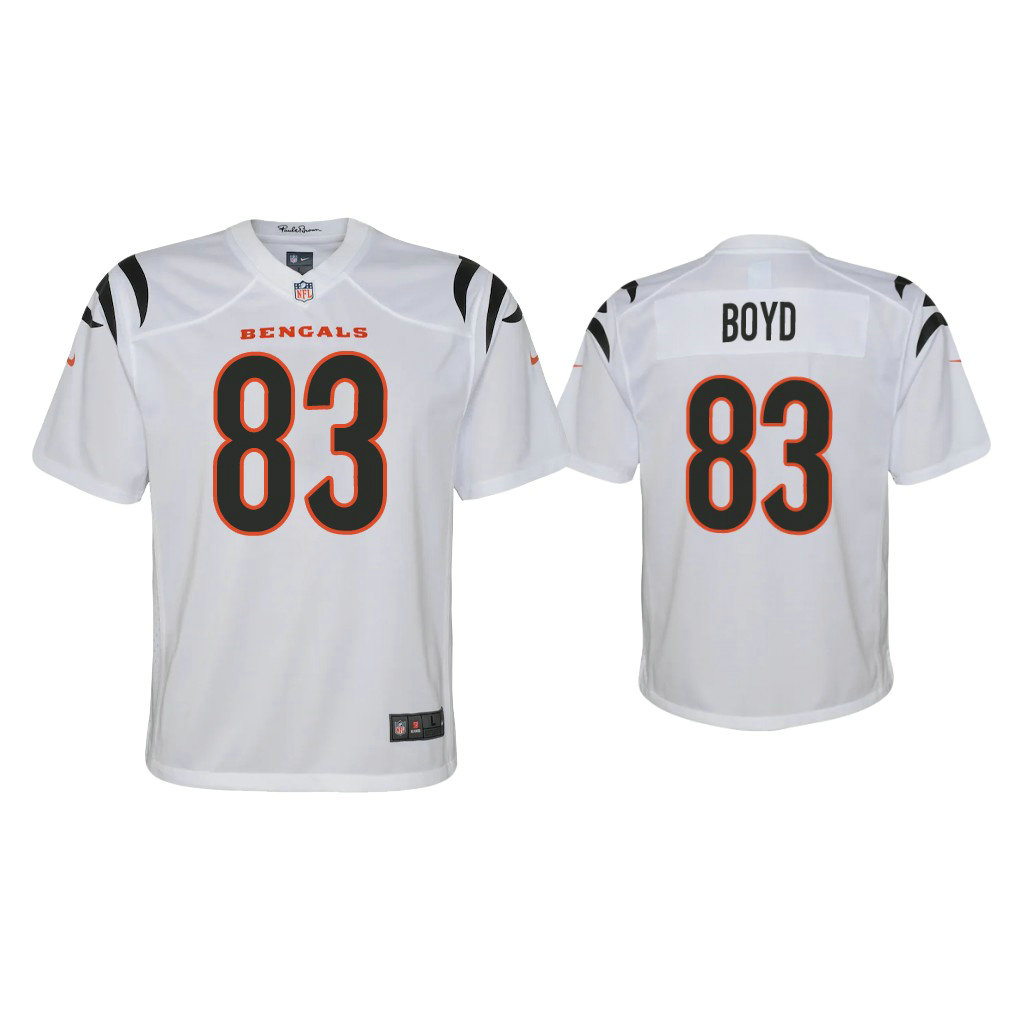 Youth 2021 Cincinnati Bengals #83 Tyler Boyd White Game Jersey With Super Bowl LVI Patch