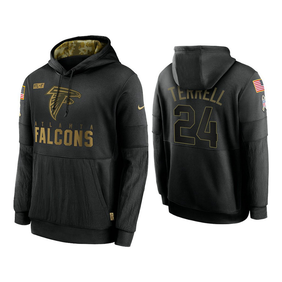 Atlanta Falcons #24 A.J. Terrell Black 2020 Salute to Service Sideline Performance Pullover Hoodie