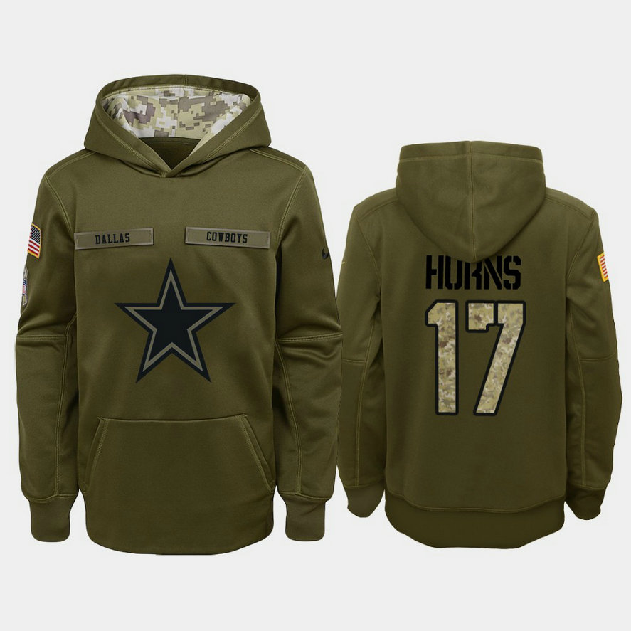 Youth Dallas Cowboys #17 Allen Hurns Olive Pullover Hoodie 2018 Salute To Service Youth Dallas Cowboys #17 Allen Hurns Olive Pullover Hoodie 2018 Salute To Service