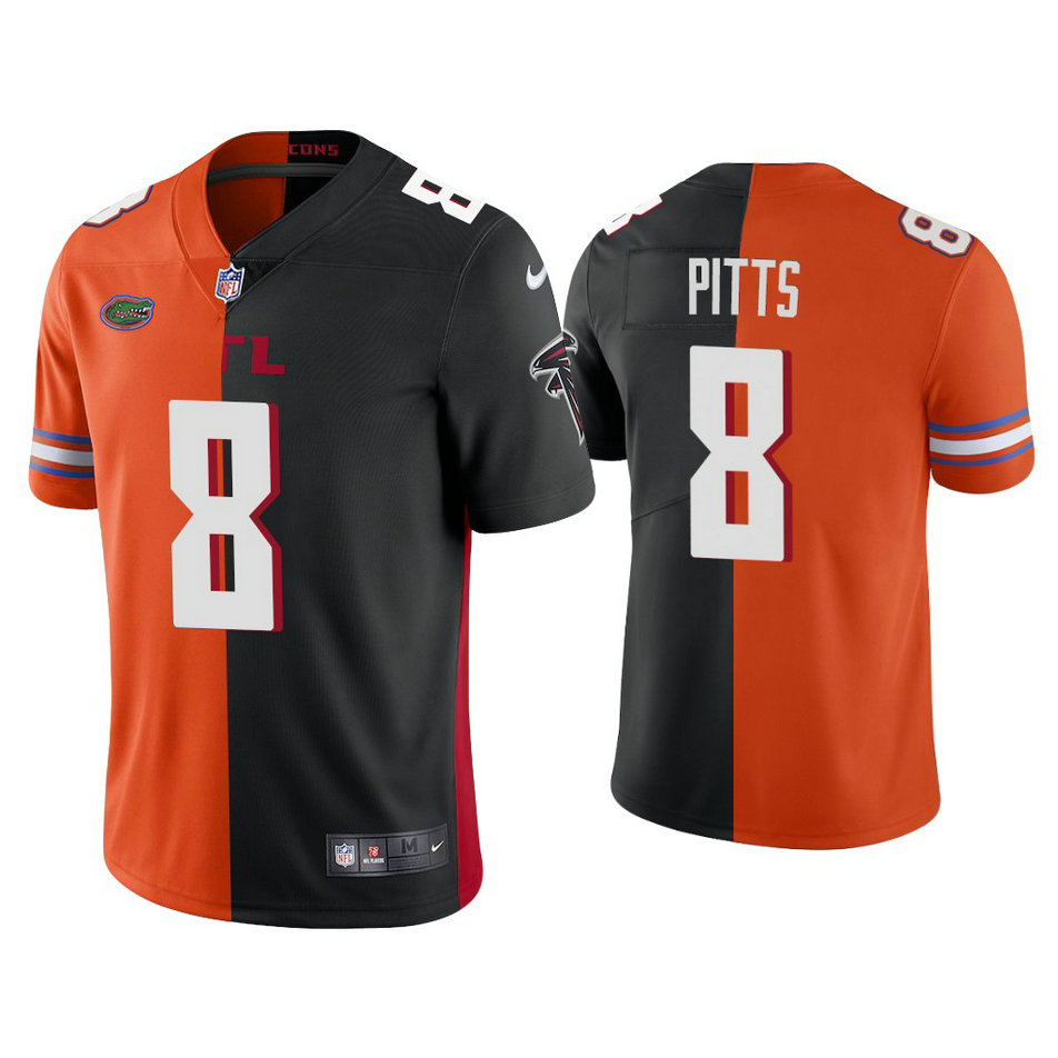 Atlanta Falcons #8 Kyle Pitts Orange Black 2021 NFL Draft Split Jersey