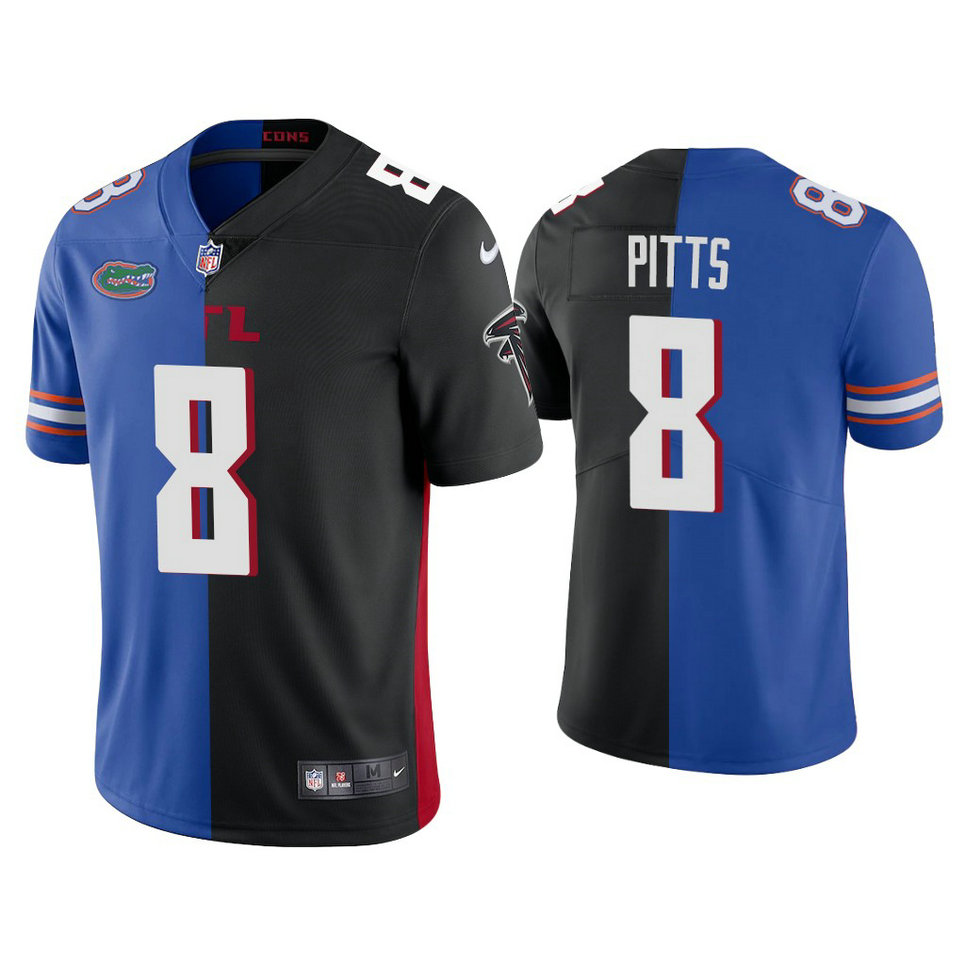 Atlanta Falcons #8 Kyle Pitts Royal Black 2021 NFL Draft Split Jersey