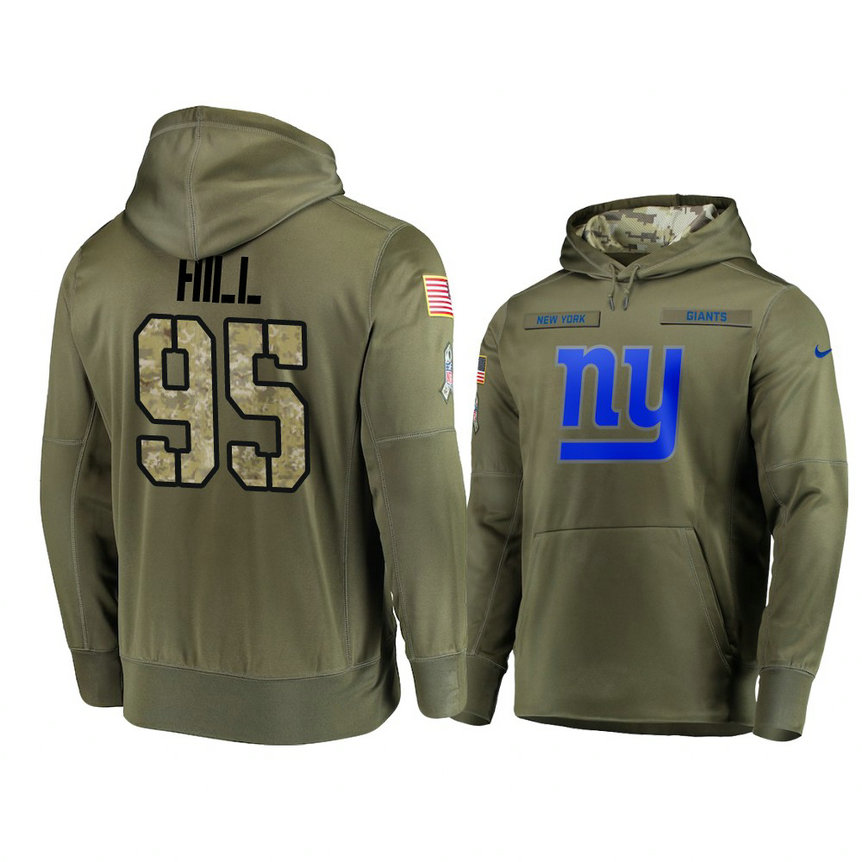 New York Giants #95 B.J. Hill Olive Pullover Hoodie 2018 Salute To Service New York Giants #95 B.J. Hill Olive Pullover Hoodie 2018 Salute To Service