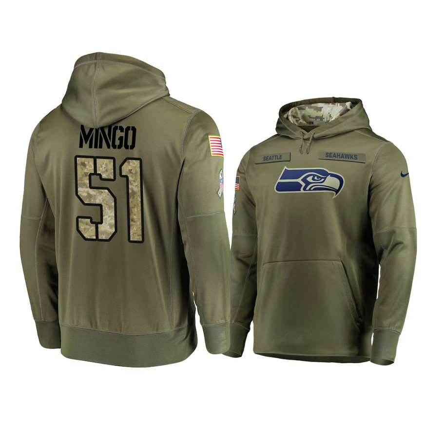 Seattle Seahawks #51 Barkevious Mingo Olive Pullover Hoodie 2018 Salute To Service