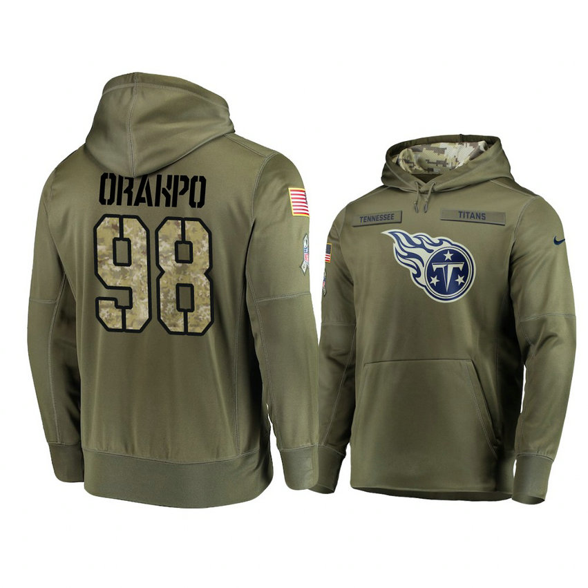 Tennessee Titans #98 Brian Orakpo Olive Pullover Hoodie 2018 Salute To Service Tennessee Titans #98 Brian Orakpo Olive Pullover Hoodie 2018 Salute To Service