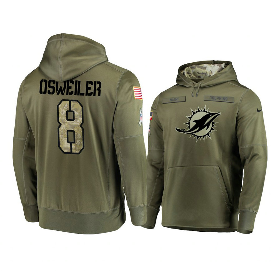Miami Dolphins #8 Brock Osweiler Olive Pullover Hoodie 2018 Salute To Service Miami Dolphins #8 Brock Osweiler Olive Pullover Hoodie 2018 Salute To Service