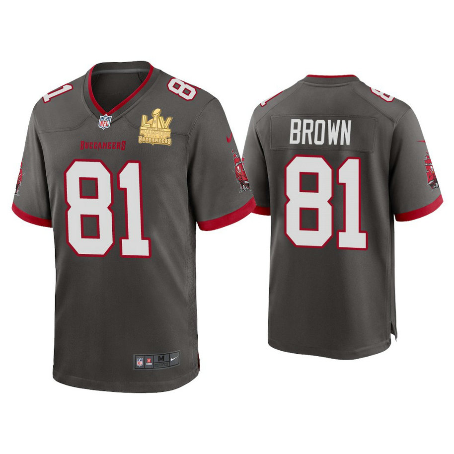 2021 Tampa Bay Buccaneers #81 Antonio Brown Pewter Super Bowl LIV Champions Pewter Game Jersey 2021 Tampa Bay Buccaneers #81 Antonio Brown Pewter Super Bowl LIV Champions Pewter Game Jersey