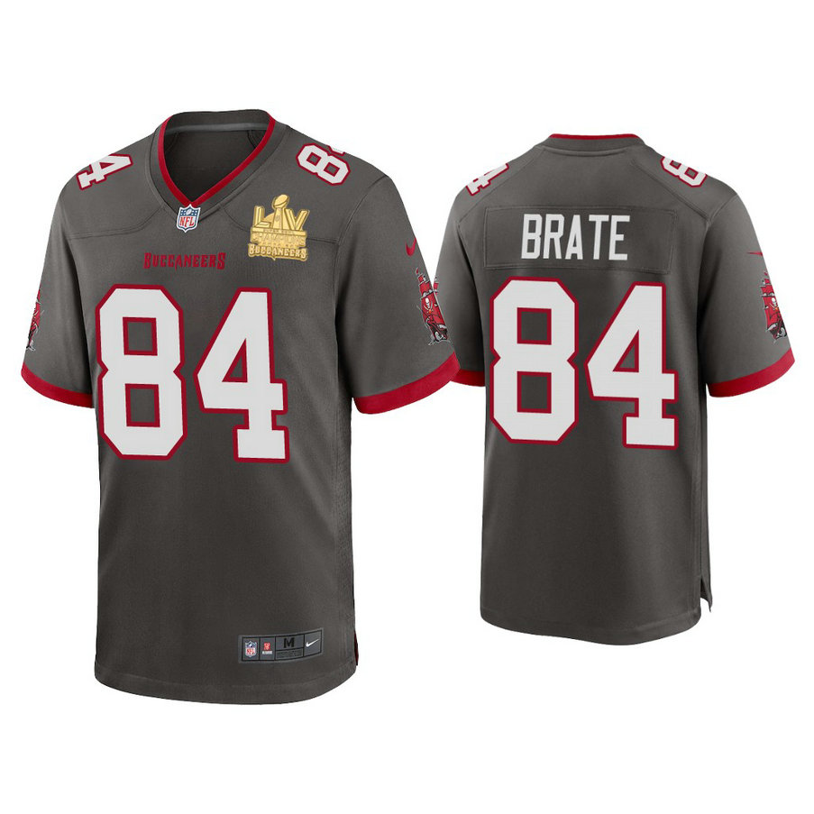 2021 Tampa Bay Buccaneers #84 Cameron Brate Pewter Super Bowl LIV Champions Pewter Game Jersey