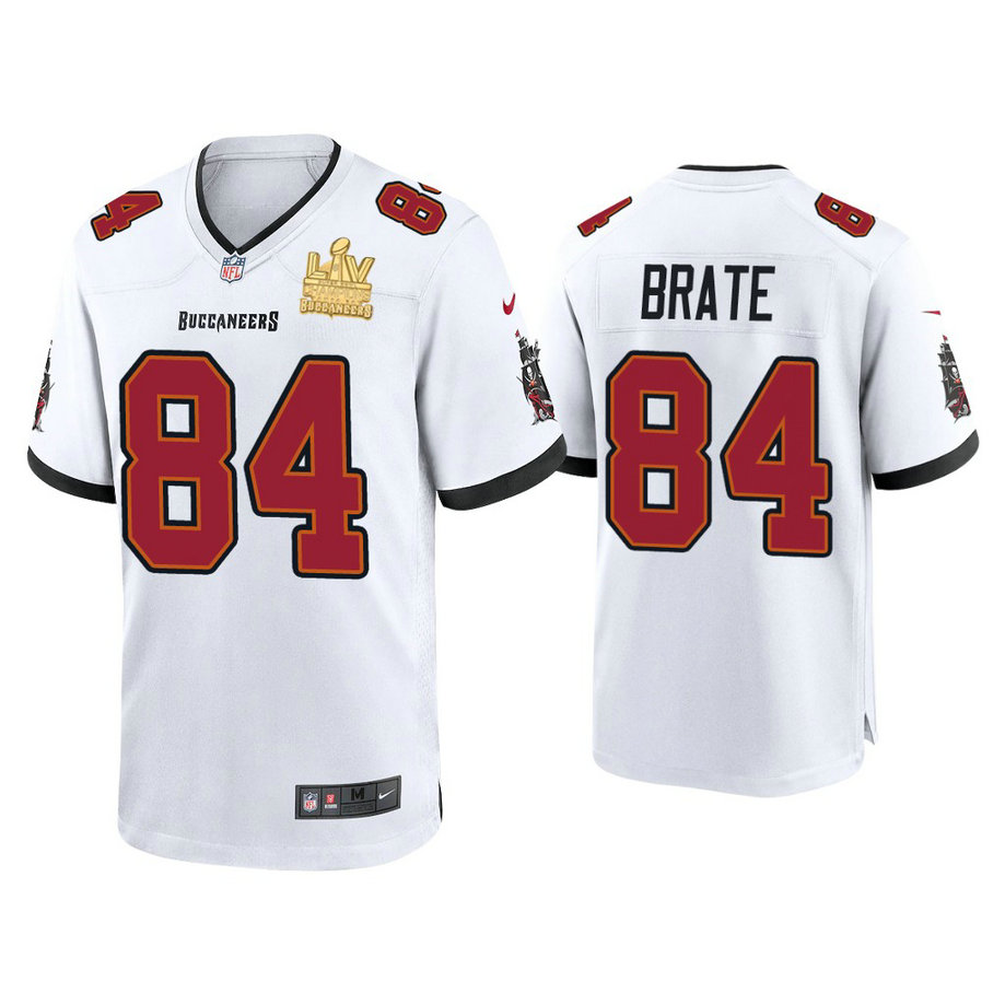 2021 Tampa Bay Buccaneers #84 Cameron Brate White Super Bowl LIV Champions White Game Jersey