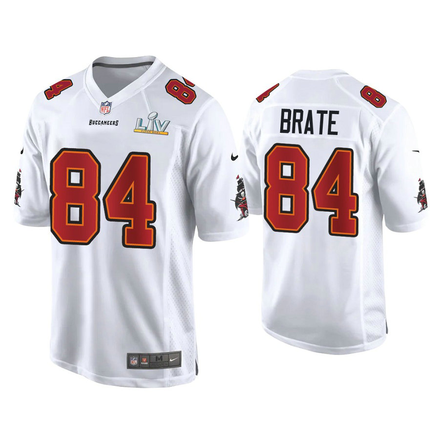 2021 Tampa Bay Buccaneers #84 Cameron Brate White Super Bowl LIV White Game Fashion Jersey