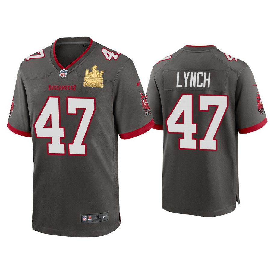 2021 Tampa Bay Buccaneers #47 John Lynch Pewter Super Bowl LIV Champions Pewter Game Jersey