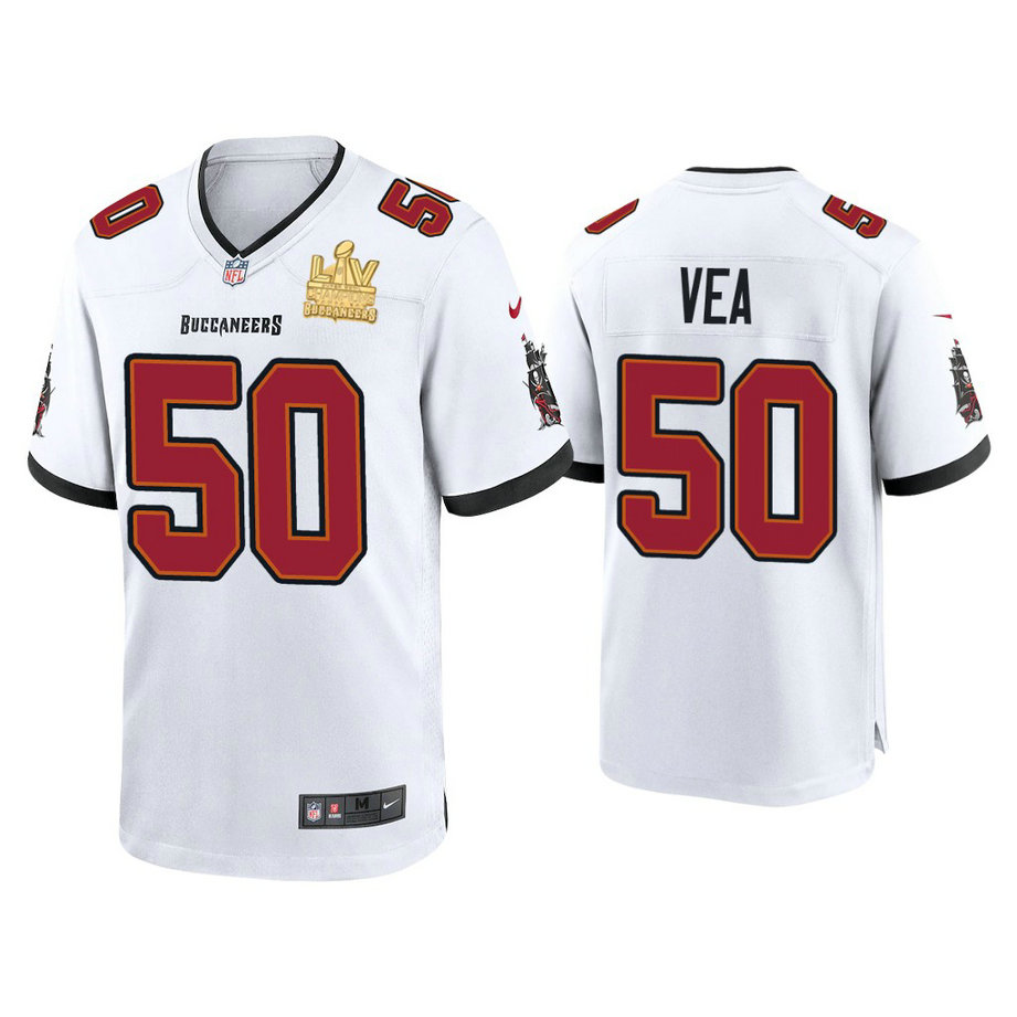 2021 Tampa Bay Buccaneers #50 Vita Vea White Super Bowl LIV Champions White Game Jersey