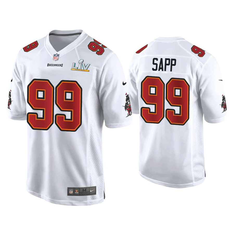 2021 Tampa Bay Buccaneers #99 Warren Sapp White Super Bowl LIV White Game Fashion Jersey 2021 Tampa Bay Buccaneers #99 Warren Sapp White Super Bowl LIV White Game Fashion Jersey