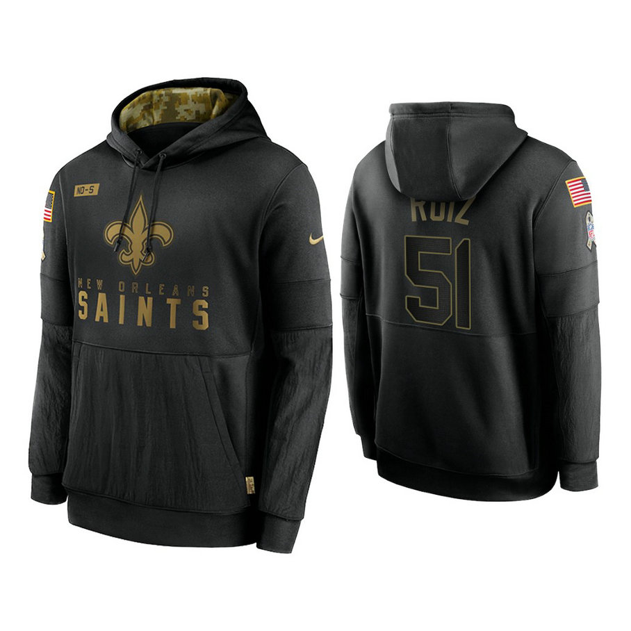 New Orleans Saints #51 Cesar Ruiz Black 2020 Salute to Service Sideline Performance Pullover Hoodie
