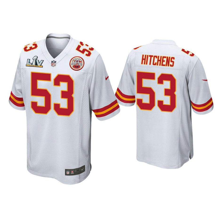 2021 Kansas City Chiefs #53 Anthony Hitchens White Super Bowl LIV White Game Jersey