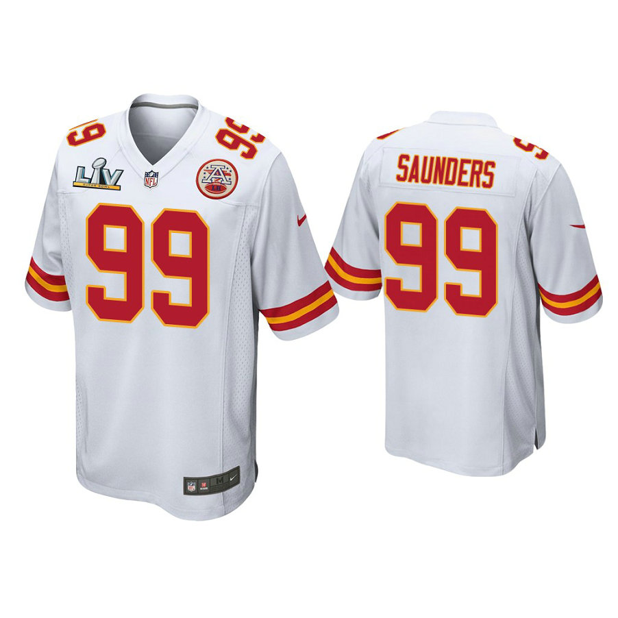 2021 Kansas City Chiefs #99 Khalen Saunders White Super Bowl LIV White Game Jersey 2021 Kansas City Chiefs #99 Khalen Saunders White Super Bowl LIV White Game Jersey