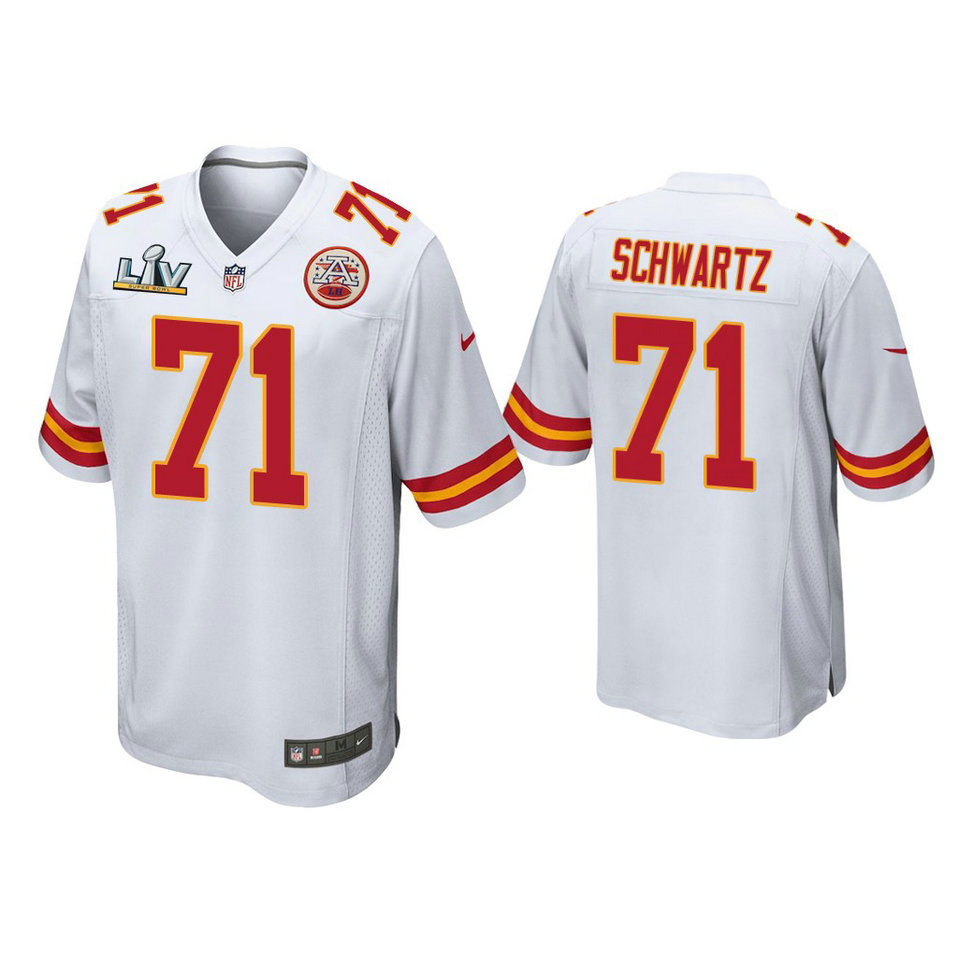2021 Kansas City Chiefs #71 Mitchell Schwartz White Super Bowl LIV White Game Jersey 2021 Kansas City Chiefs #71 Mitchell Schwartz White Super Bowl LIV White Game Jersey