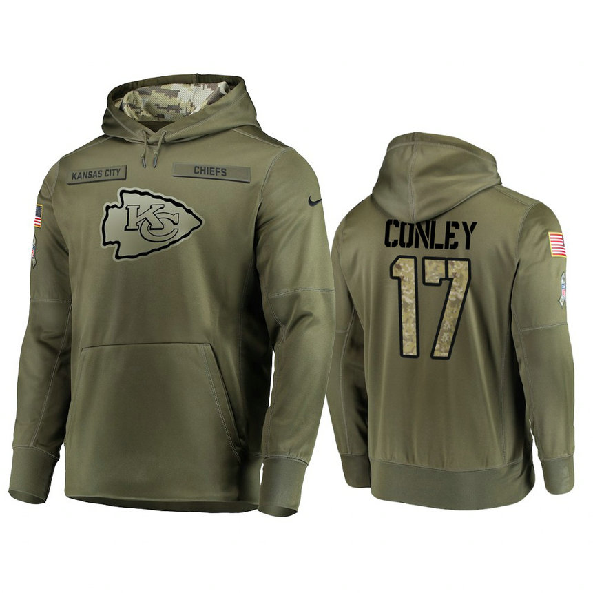 Kansas City Chiefs #17 Chris Conley Olive Pullover Hoodie 2018 Salute To Service